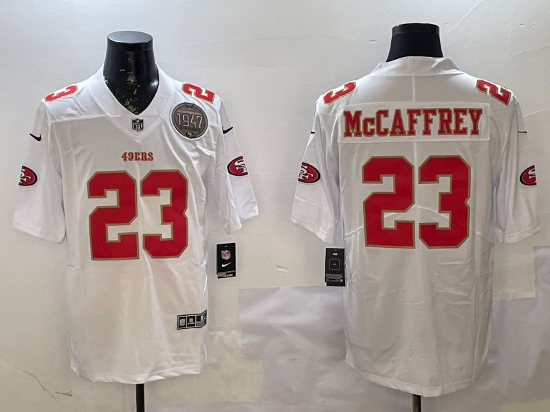 Men San Francisco 49ers #23 Mccaffrey White gold Fashion 2025 Nike Limited NFL Jersey style 2->san francisco 49ers->NFL Jersey